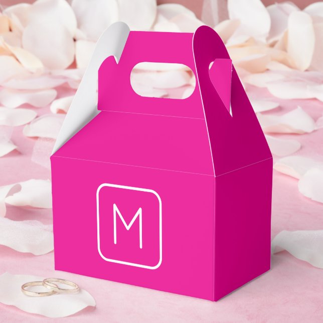 Simple & Modern Monogram Initial | Pink & White Favor Boxes (Wedding)