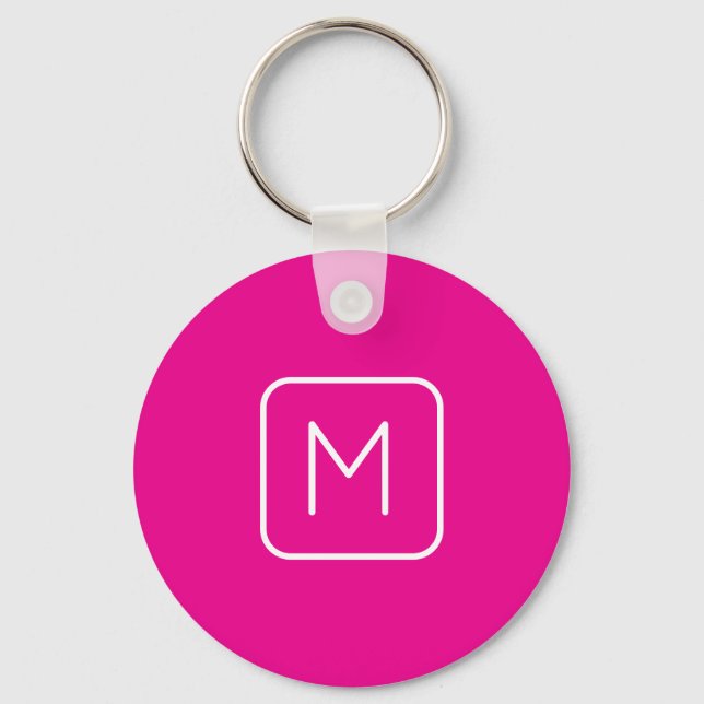 Simple & Modern Monogram Initial | Pink & White Keychain (Front)
