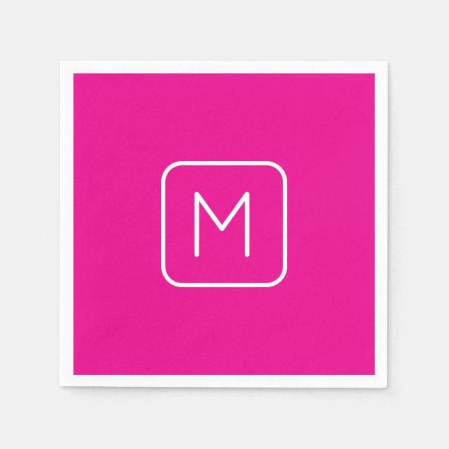 Simple & Modern Monogram Initial | Pink & White Napkins (Front)
