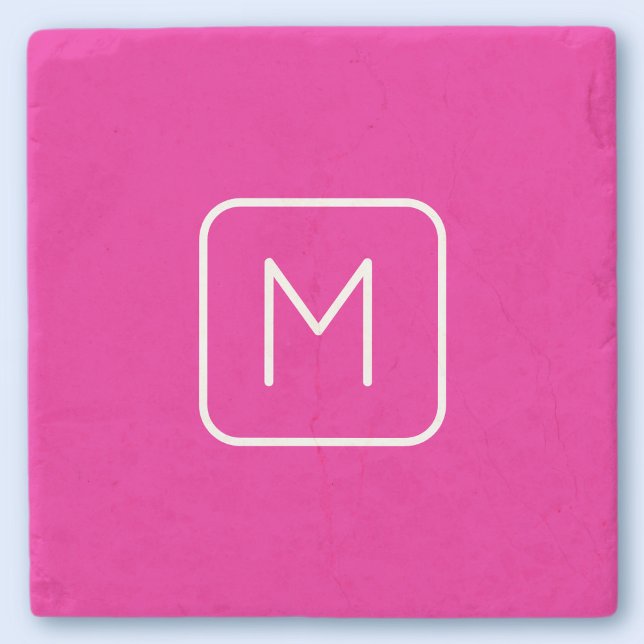 Simple & Modern Monogram Initial | Pink & White Stone Coaster (Creator Uploaded)