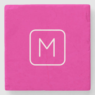 Simple & Modern Monogram Initial   Pink & White Stone Coaster
