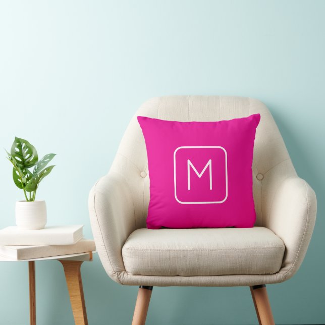 Simple & Modern Monogram Initial | Pink & White Throw Pillow (Chair)