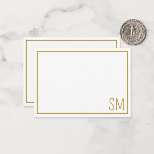 Simple Modern Monogram Initials Gold Border Note Card