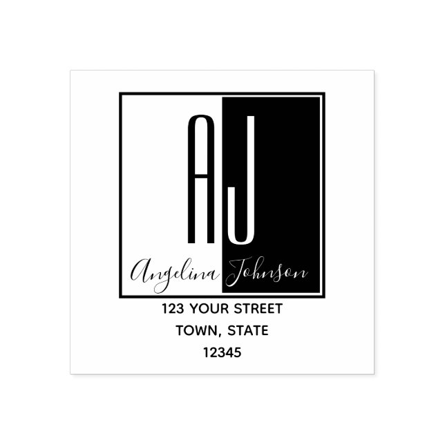 Simple Modern Monogram Initials Return Address Rubber Stamp (Imprint)