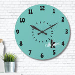 Simple Modern Monogram Large Clock<br><div class="desc">A simple but fun cute and modern monogram with initials and name in a dash circle. A simple black and white style, but you can change out any of the colors to make it your own. Add a pattern behind it, or just keep a simple color. You can even add...</div>