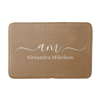 Simple Modern Monogram light brown Minimalist Bath Mat
