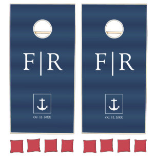 Simple & Modern Monogram Midnight Blue Cornhole Se Cornhole Set