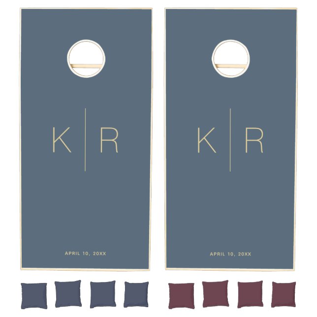 Simple & Modern Monogram Midnight Blue Cornhole Set (Set)
