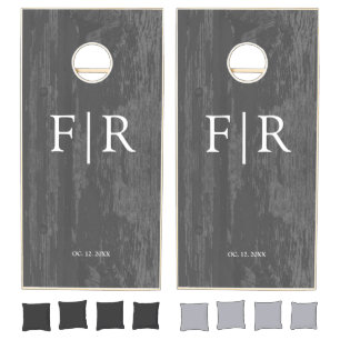 Simple & Modern Monogram Midnight Blue Cornhole Set