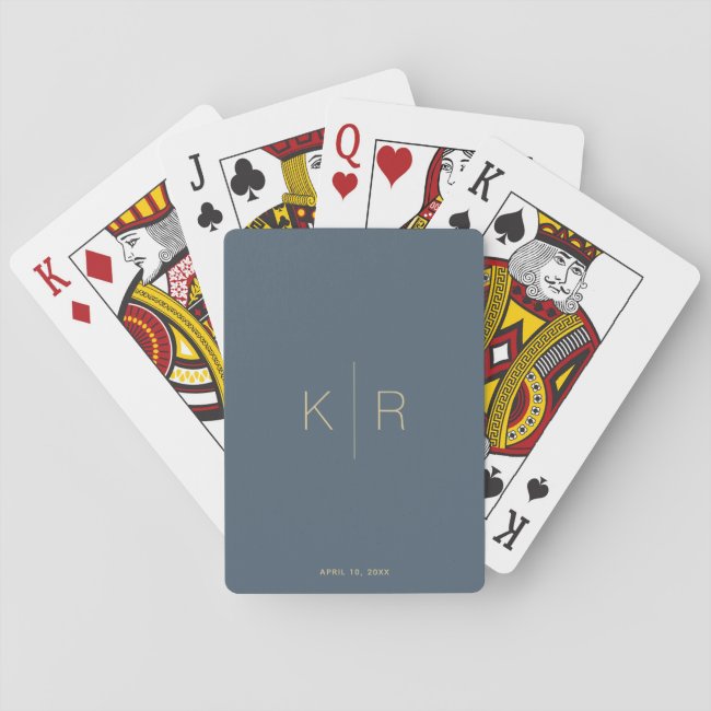 Simple & Modern Monogram Midnight Blue Playing Cards