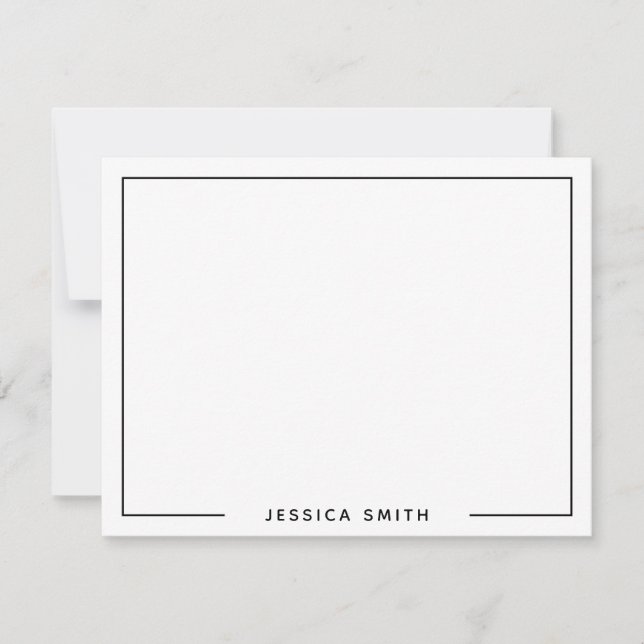 Simple Modern Monogram Name Border Note Card (Front)