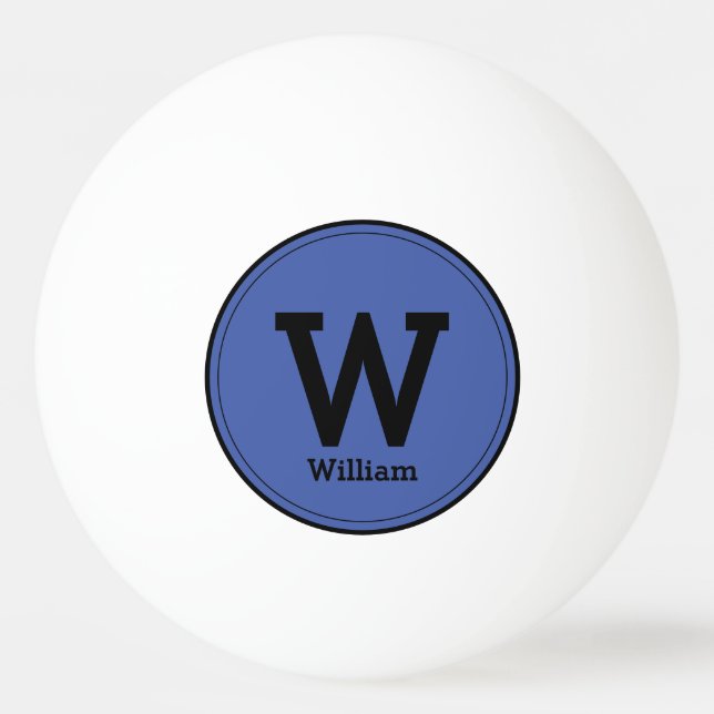 Simple Modern Monogram Name Classic Blue Ping Pong Ball (Front)