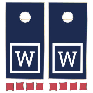 Simple Modern Monogram Navy Blue Cornhole Set
