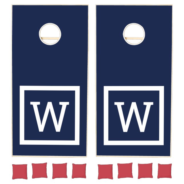 Simple Modern Monogram Navy Blue Cornhole Set (Set)