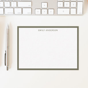 Simple Modern Monogram Olive Green Border Note Card