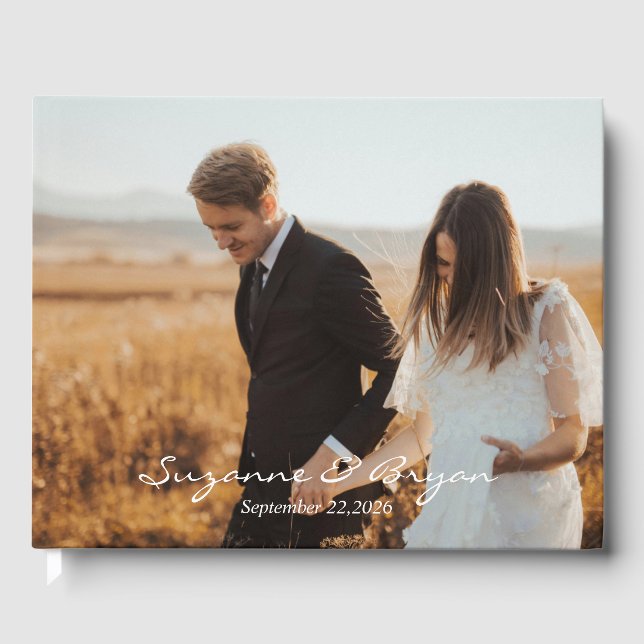 Simple Modern Monogram Photo Wedding Guest Book (Front)