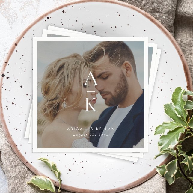 Simple Modern Monogram Photo Wedding Napkins (Creator Uploaded)
