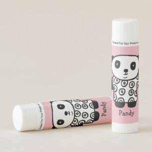 Simple Modern Monogram Pink Cute Panda Bear Lip Balm