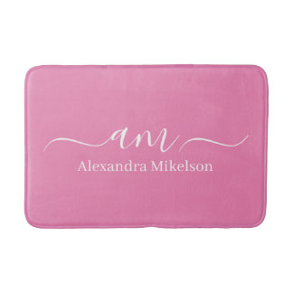 Simple Modern Monogram pink Minimalist Bath Mat