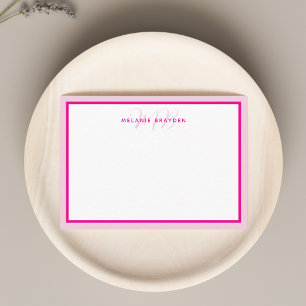 Simple Modern Monogram Pink Two Tone Border  Note Card