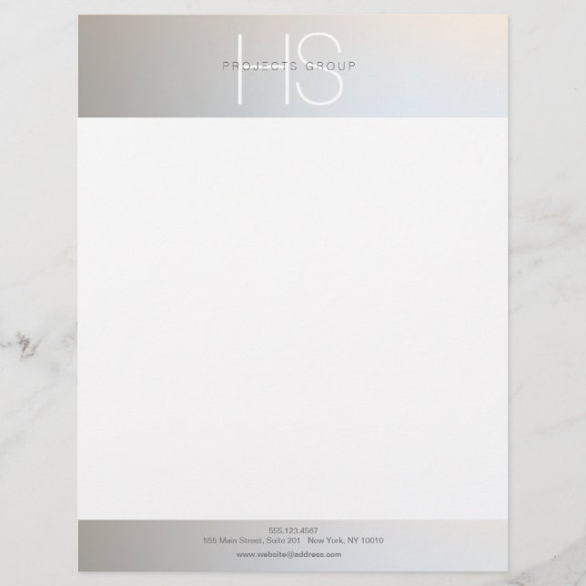 Simple Modern Monogram Professional Gray Silver Letterhead (Front)