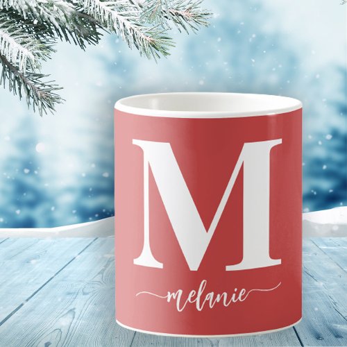 Simple Modern Monogram Red White Mug