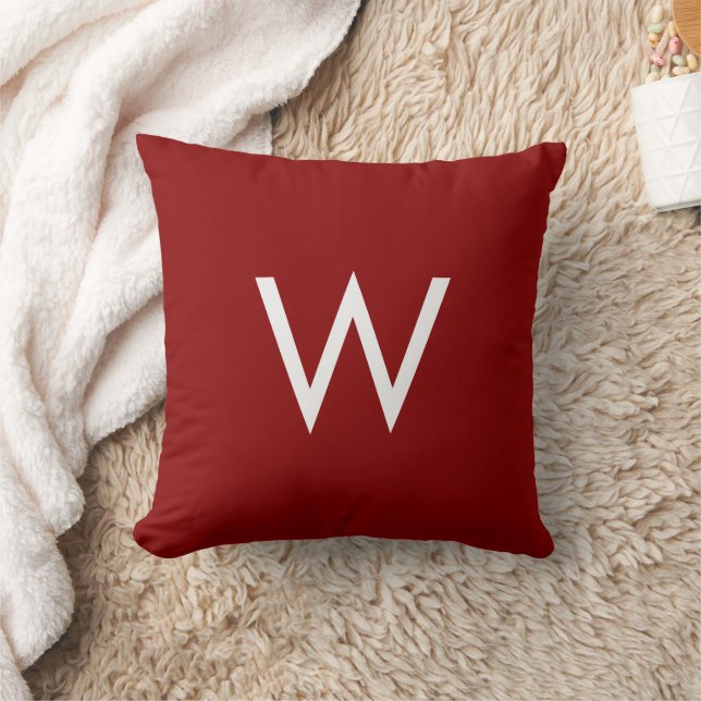 Simple Modern Monogram Rusty Red Burgundy Throw Pillow (Blanket)