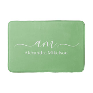 Simple Modern Monogram sage Minimalist Bath Mat