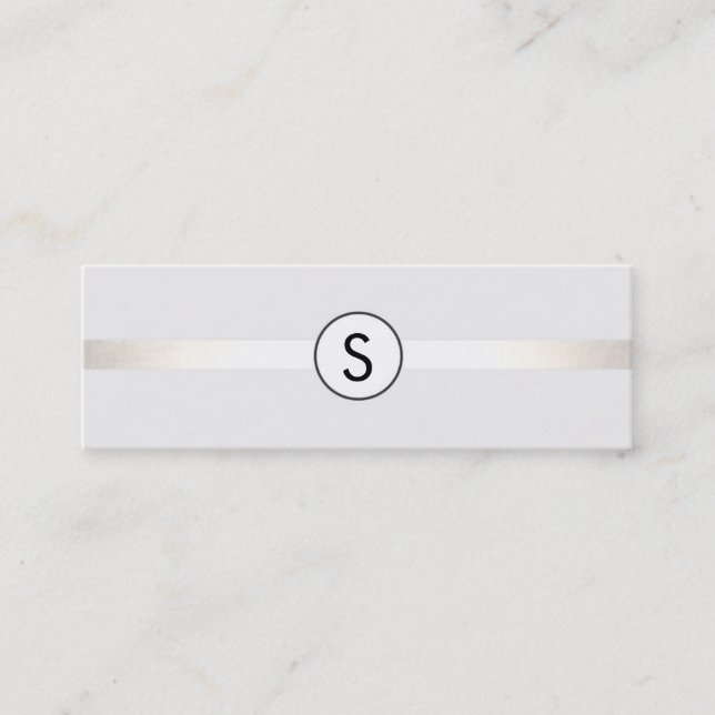 Simple Modern Monogram Silver Striped White Mini Business Card (Front)