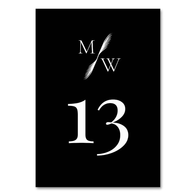 Simple Modern Monogram Sleek Back Wedding Table Number (Front)