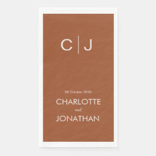 Simple Modern Monogram Terracotta Wedding Paper Guest Towels