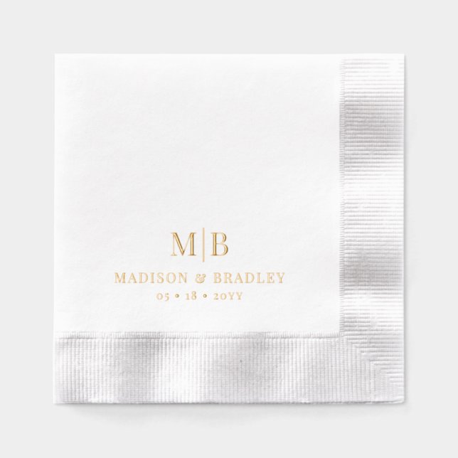 Simple Modern Monogram Wedding Custom Foil Napkins (Front)