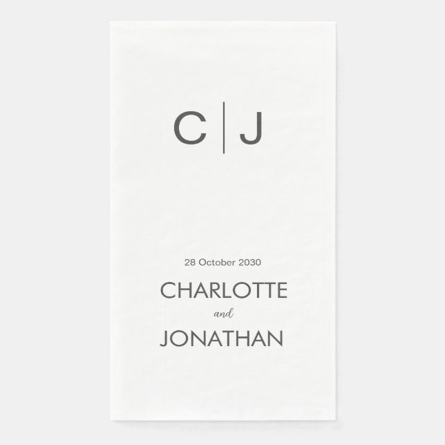 Simple Modern Monogram  Wedding/Engagement  Paper Guest Towels (Front)