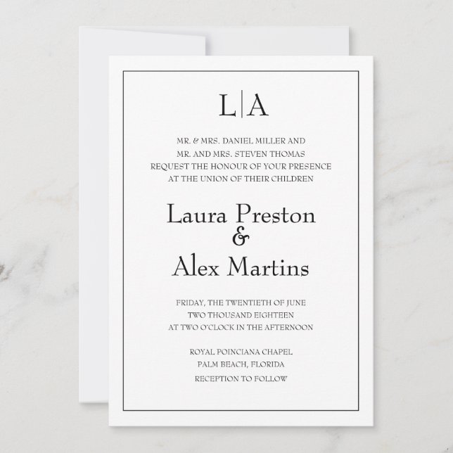 Simple Modern Monogram Wedding Invitation (Front)