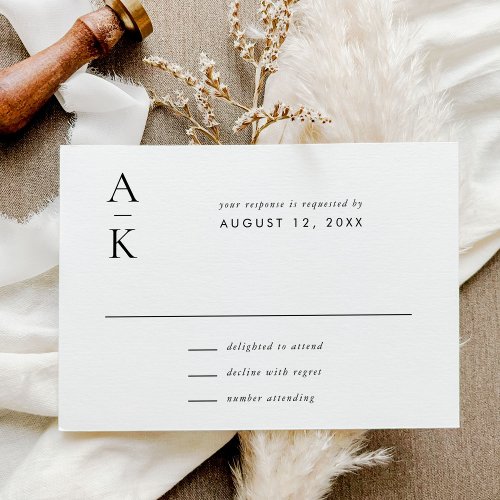 Simple Modern Monogram Wedding RSVP Card