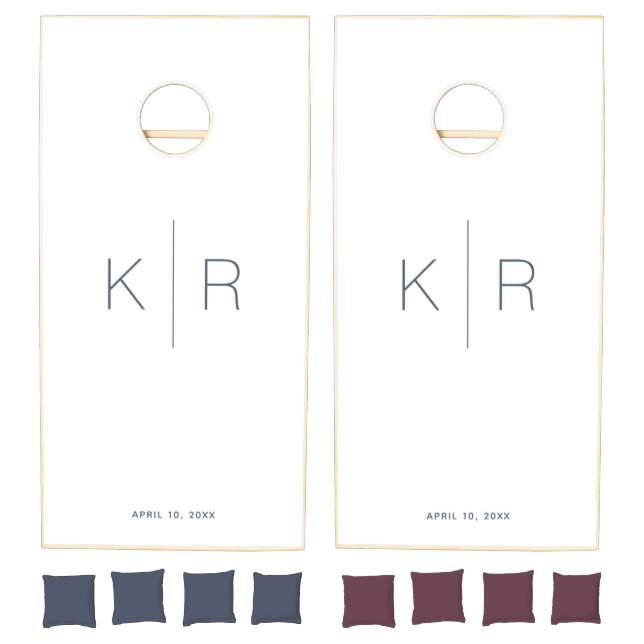 Simple & Modern Monogram White Cornhole Set (Set)