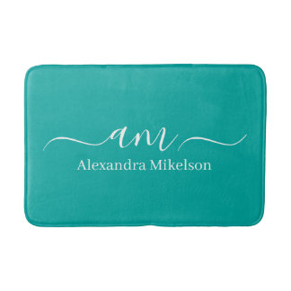 Simple Modern Monogram white Minimalist Bath Mat