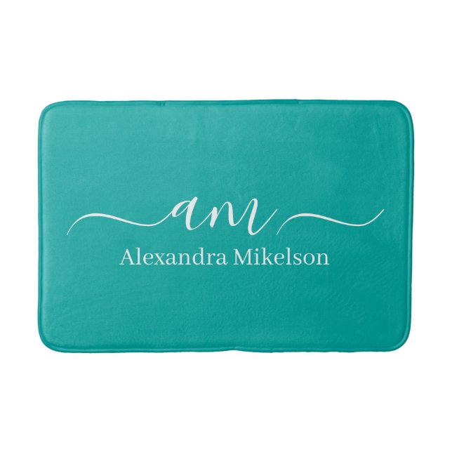 Simple Modern Monogram white Minimalist Bath Mat (Front)