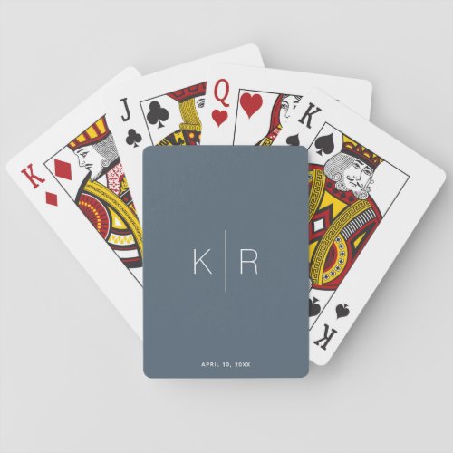 Simple  Modern Monogram White  Navy Poker Cards