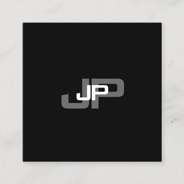 Simple Modern Monogrammed Black White Template Square Business Card (Front)