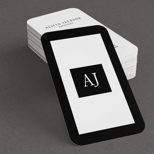 Simple modern monogrammed elegant black white business card