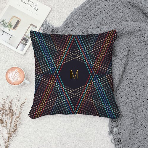   Simple Modern Monogrammed Geometric Design Black Throw Pillow