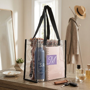 Simple Modern Monogrammed purple  Clear Tote Bag