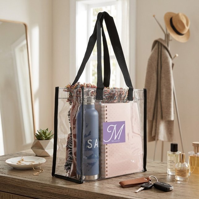 Simple Modern Monogrammed purple  Clear Tote Bag (Creator Uploaded)
