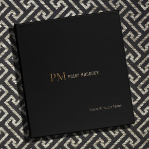 Simple Modern Monogrammed School/Office Black 3 Ring Binder