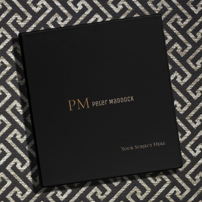 Simple Modern Monogrammed School/Office Black 3 Ring Binder (Creator Uploaded)