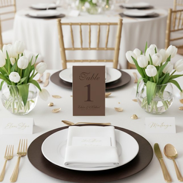 Simple Modern Mousse Brown Wedding Table Tent (Elevate your reception setup with these Modern Mousse Brown Wedding Table Numbers!)