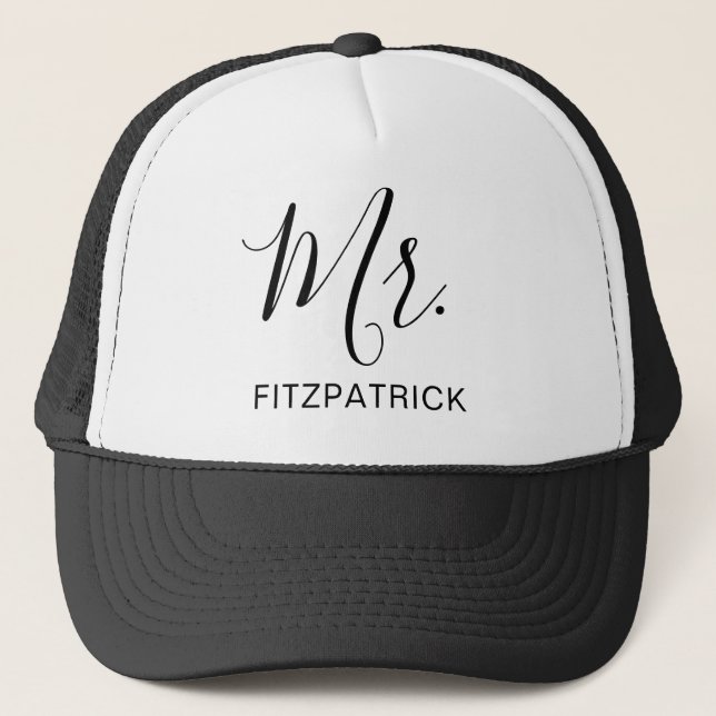 Simple Modern Mr Groom Newlywed Elegant Trucker Hat (Front)