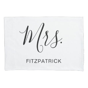 Simple Modern Mrs Bride Newlywed Elegant Wedding Pillow Case