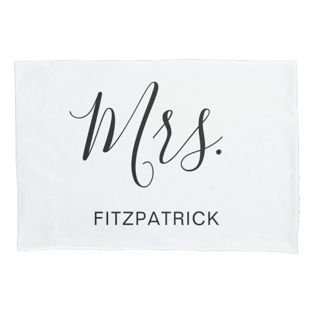 Simple Modern Mrs Bride Newlywed Elegant Wedding Pillow Case (Front)